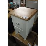 (30) Off white 2 drawer bedside with oak surface