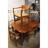 Wood effect extending dining table with 4 similar mid century dining chairs *Collector's Item: