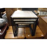 Industrial style nest of 3 modern tables with limed and wood effect surfaces