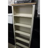 (33) Cream open front bookcase with oak top