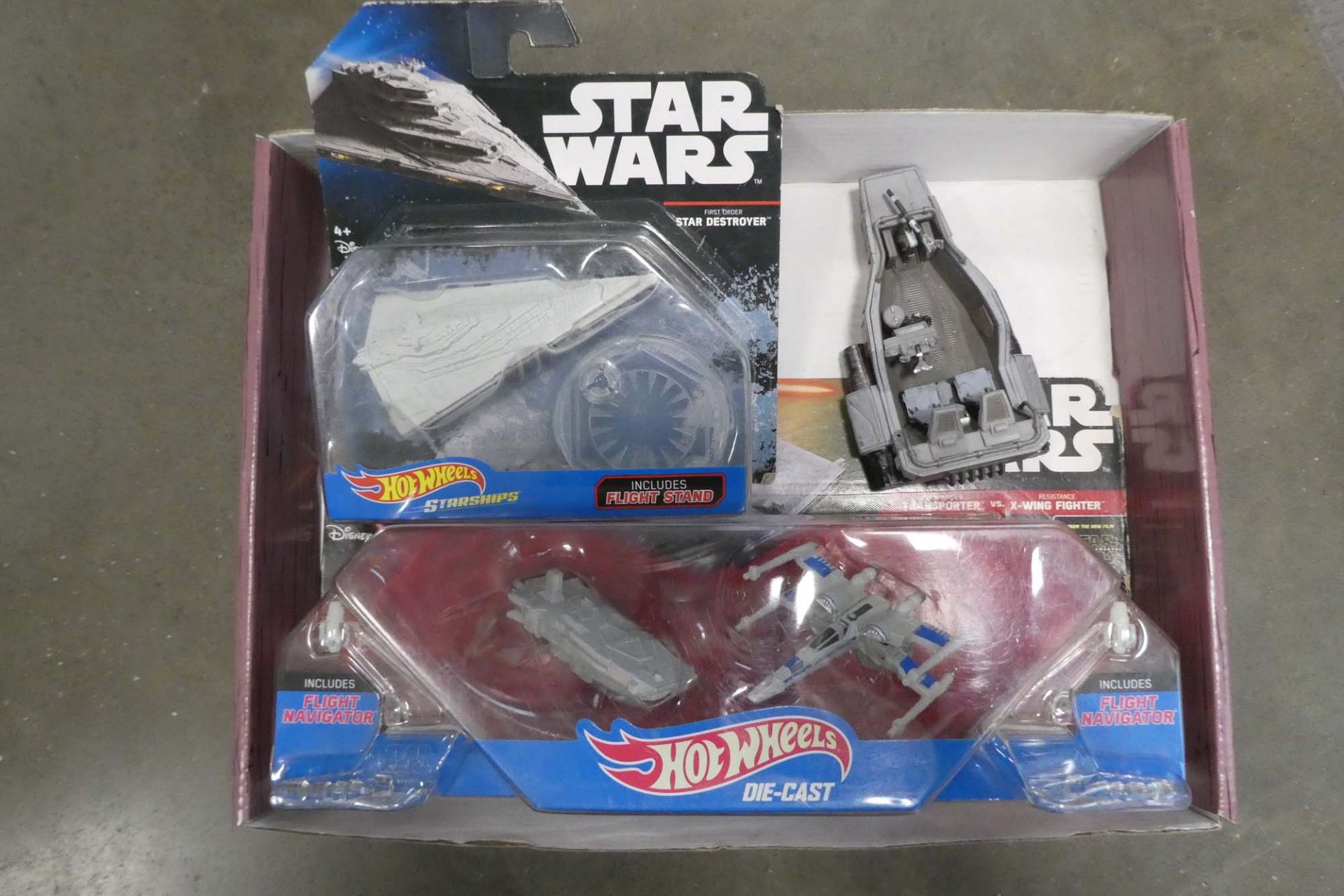 Selection of Star Wars die cast collectible vehicles in tray