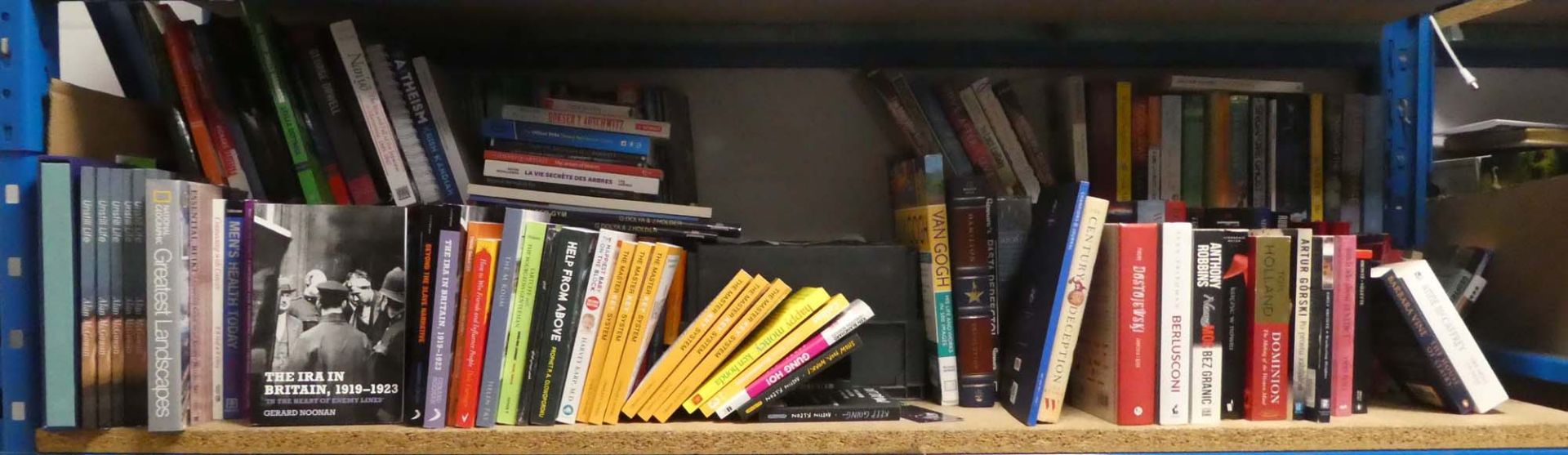 Large shelf comprising of various hardback and paperback novels and other books inc. publishers