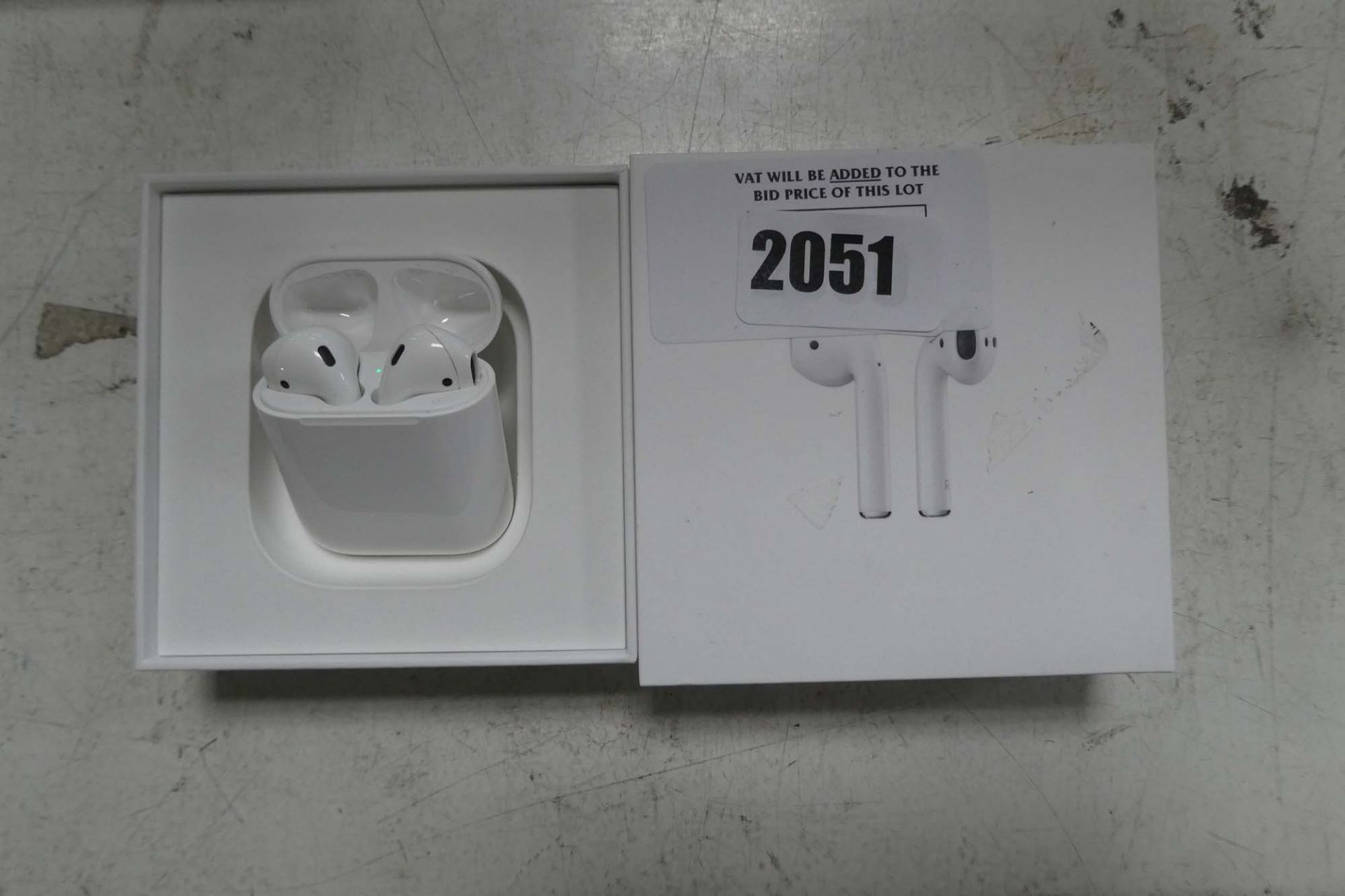 2089 Boxed pair of Apple AirPods 1st gen with charging case