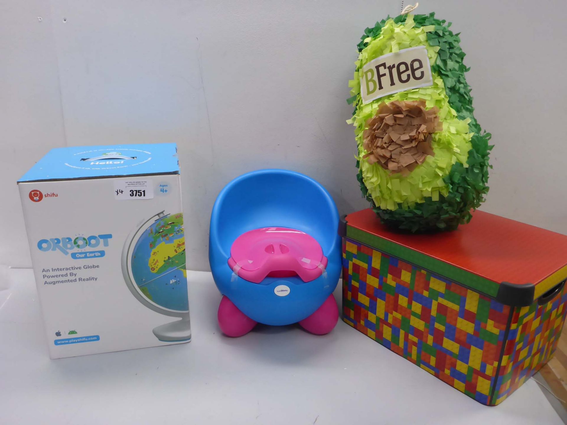 Shifu Orboot Our Earth globe, LuvDBaby potty, Avocardo pinata and toy storage box