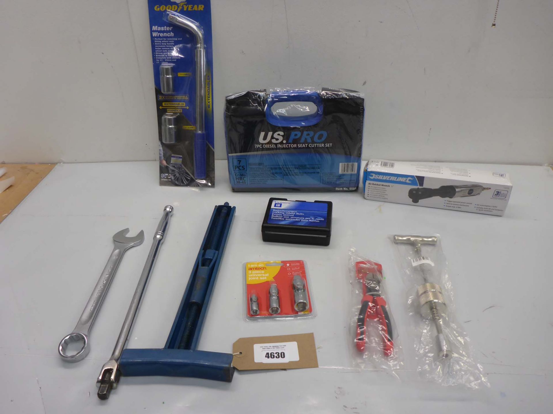 Master wrench, Diesel injector seat cutter set, Air ratchet wrench, spanner, pliers, wheel bolts and