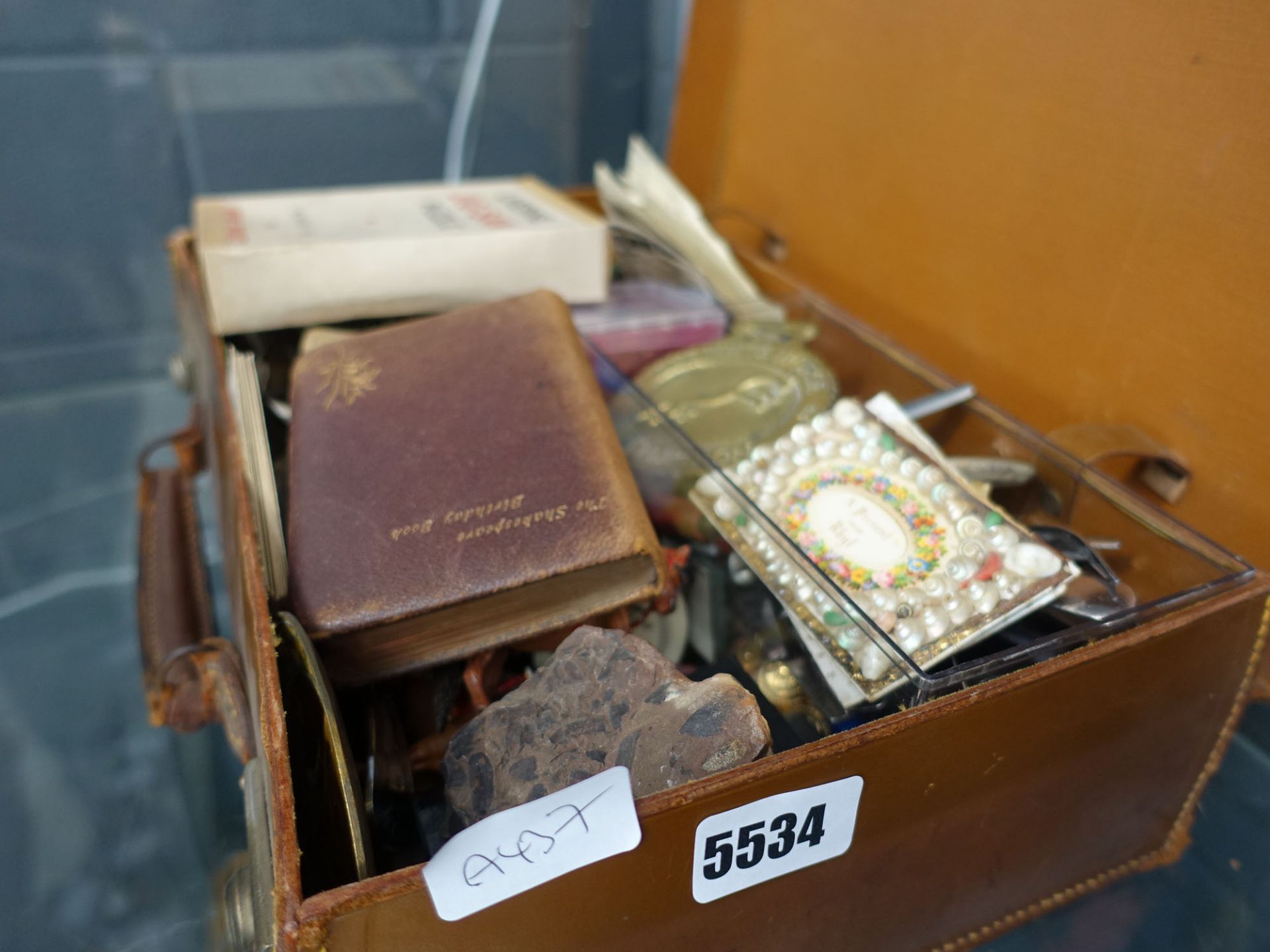 Vintage childs suitcase plus a quantity of loose cutlery, toys and photographs