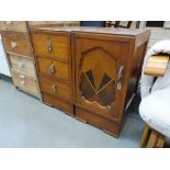 Art Deco style oak three drawer cabinet plus a matching single door cupboard