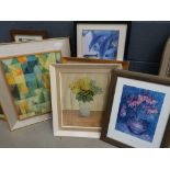 Quantity of prints to include multicoloured abstract, Van Gogh, sunflowers, dolphins and still