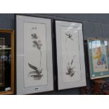 Pair of black and white prints depicting flowers