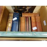 Box containing Dickens novels, the works of Shakespeare and art reference books