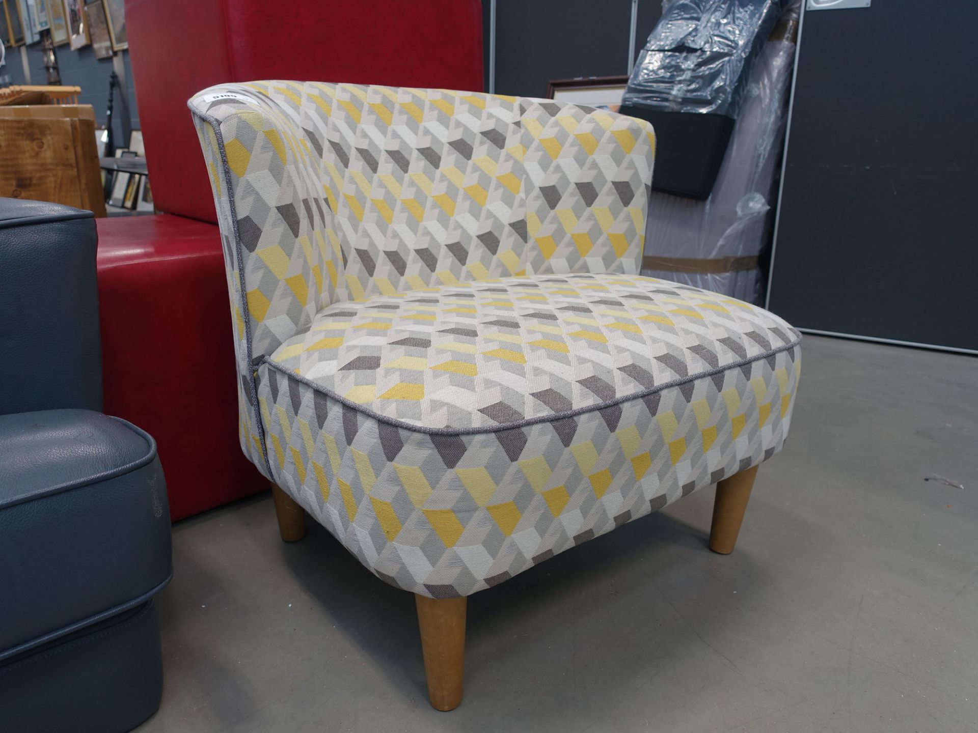 Diamond patterned grey and beige easy chair