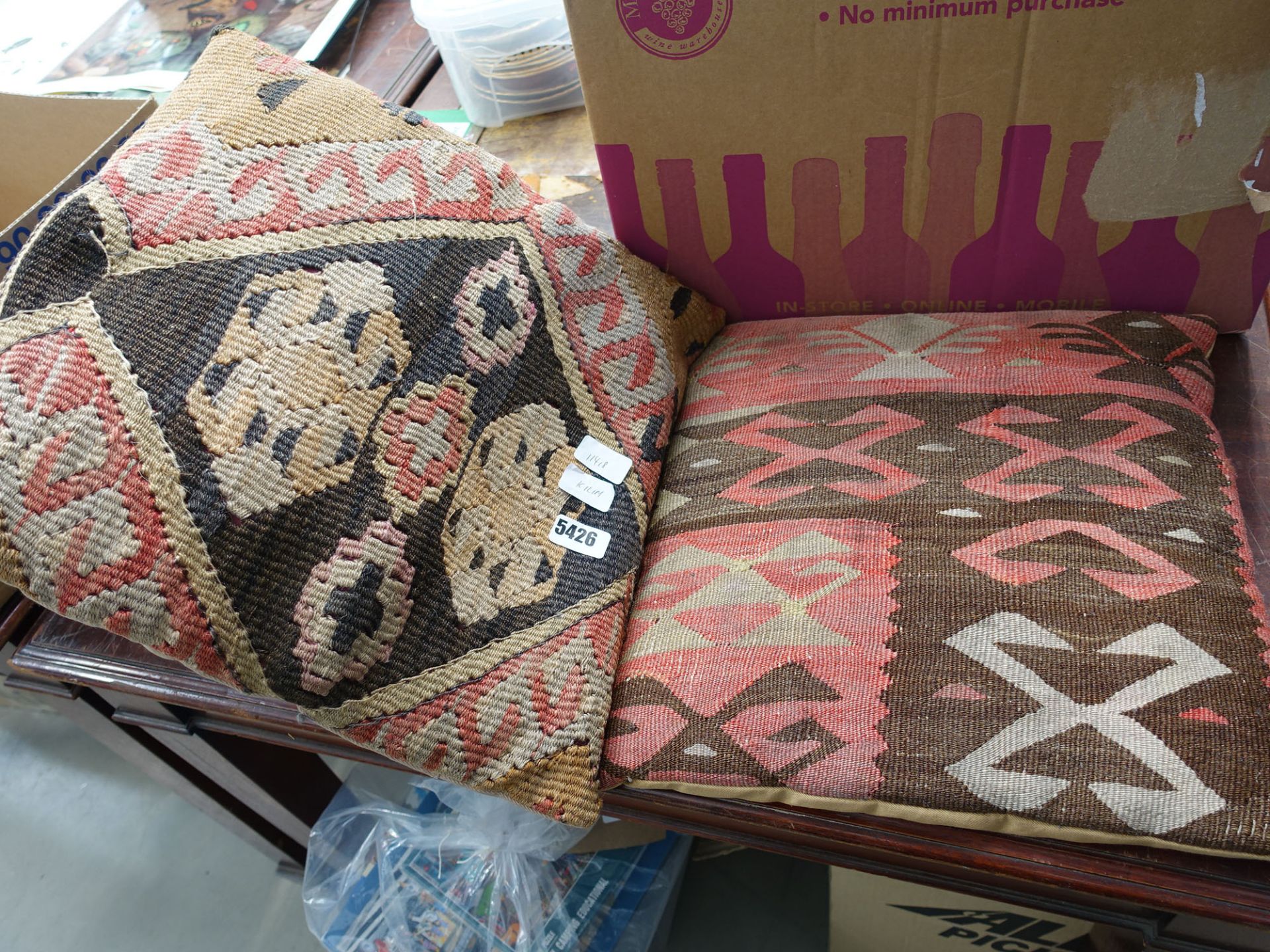2 Kilim covered cushions