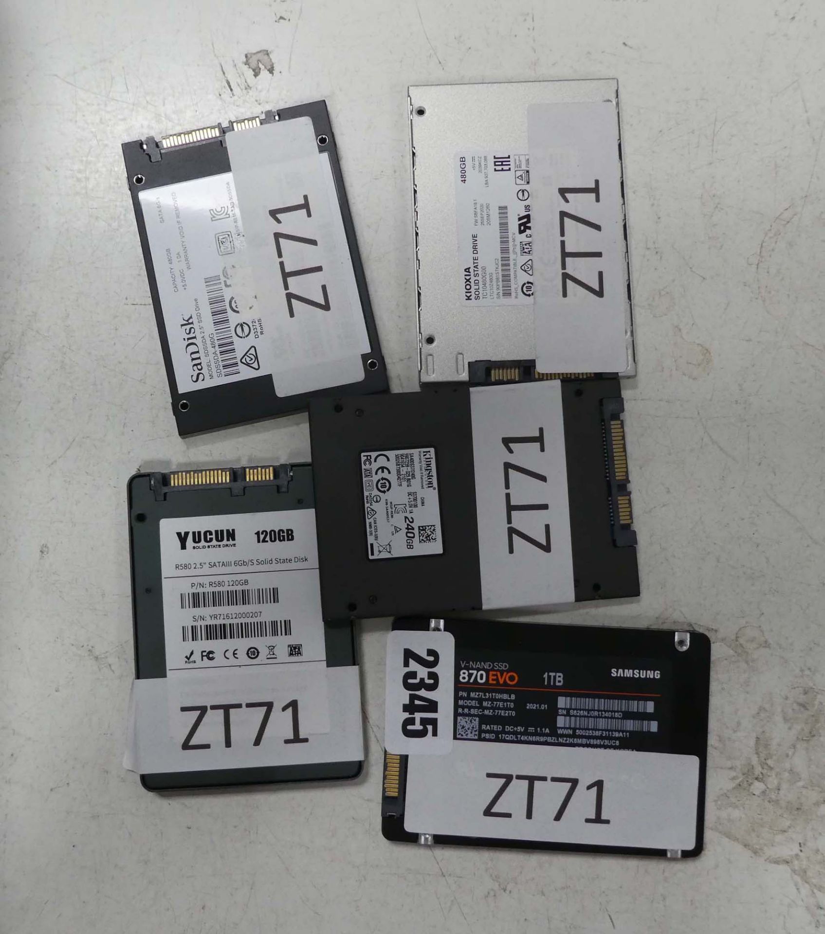 5 various SSD to include Samsung 870 EVO 1tb (untested)