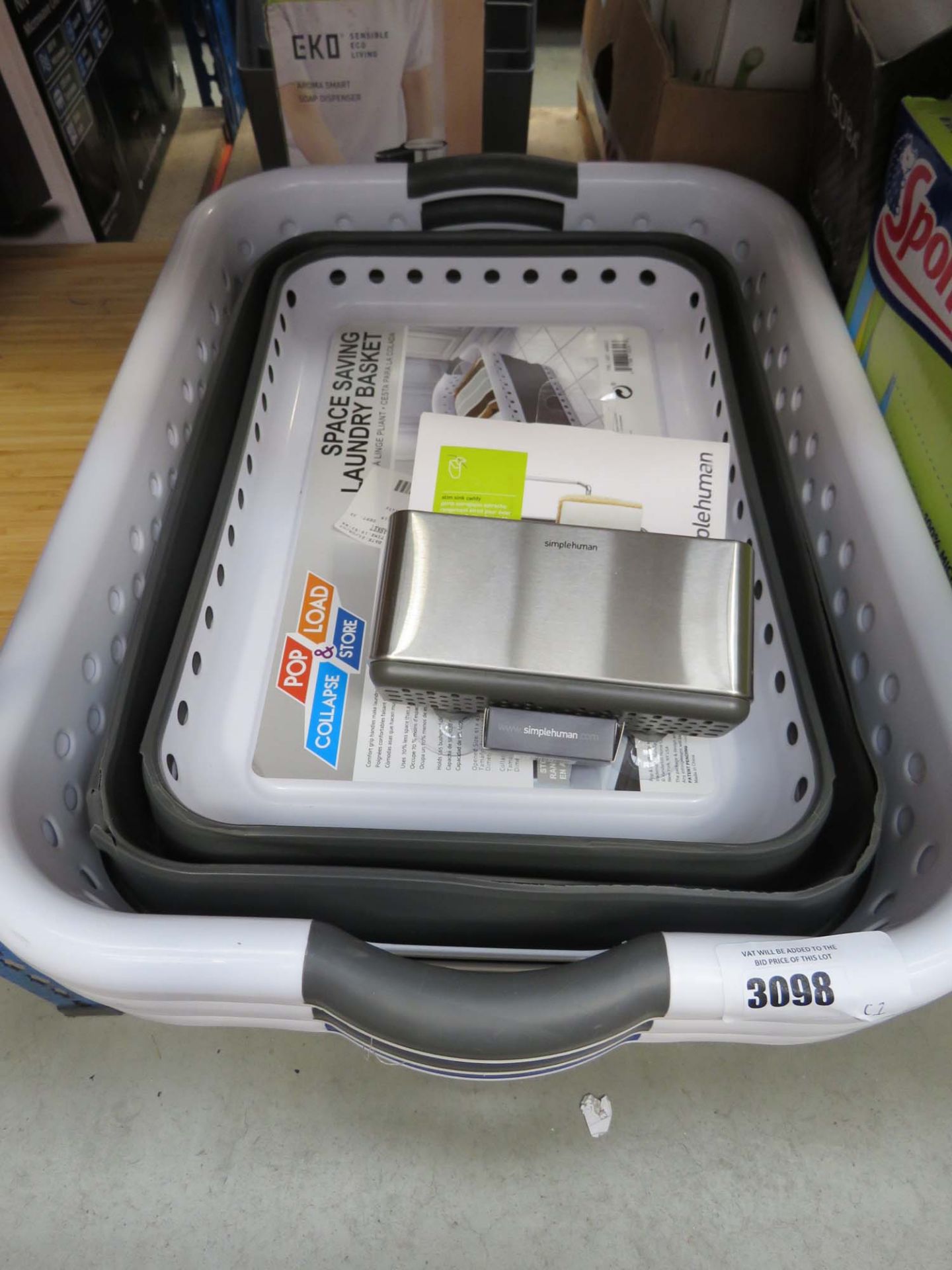 3 space saving laundry baskets plus a slim sink caddy