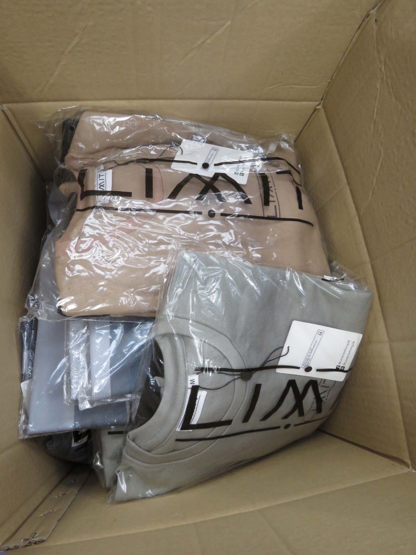 Box containing a qty of Limit clothing assorted colours and sizes
