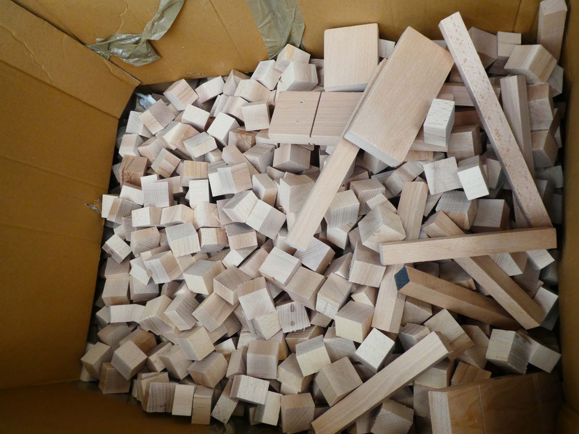 Box of wooden offcuts and 2 boxes of burning logs