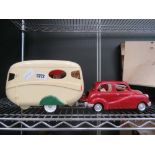 Child's toy caravan with car and rabbit figures