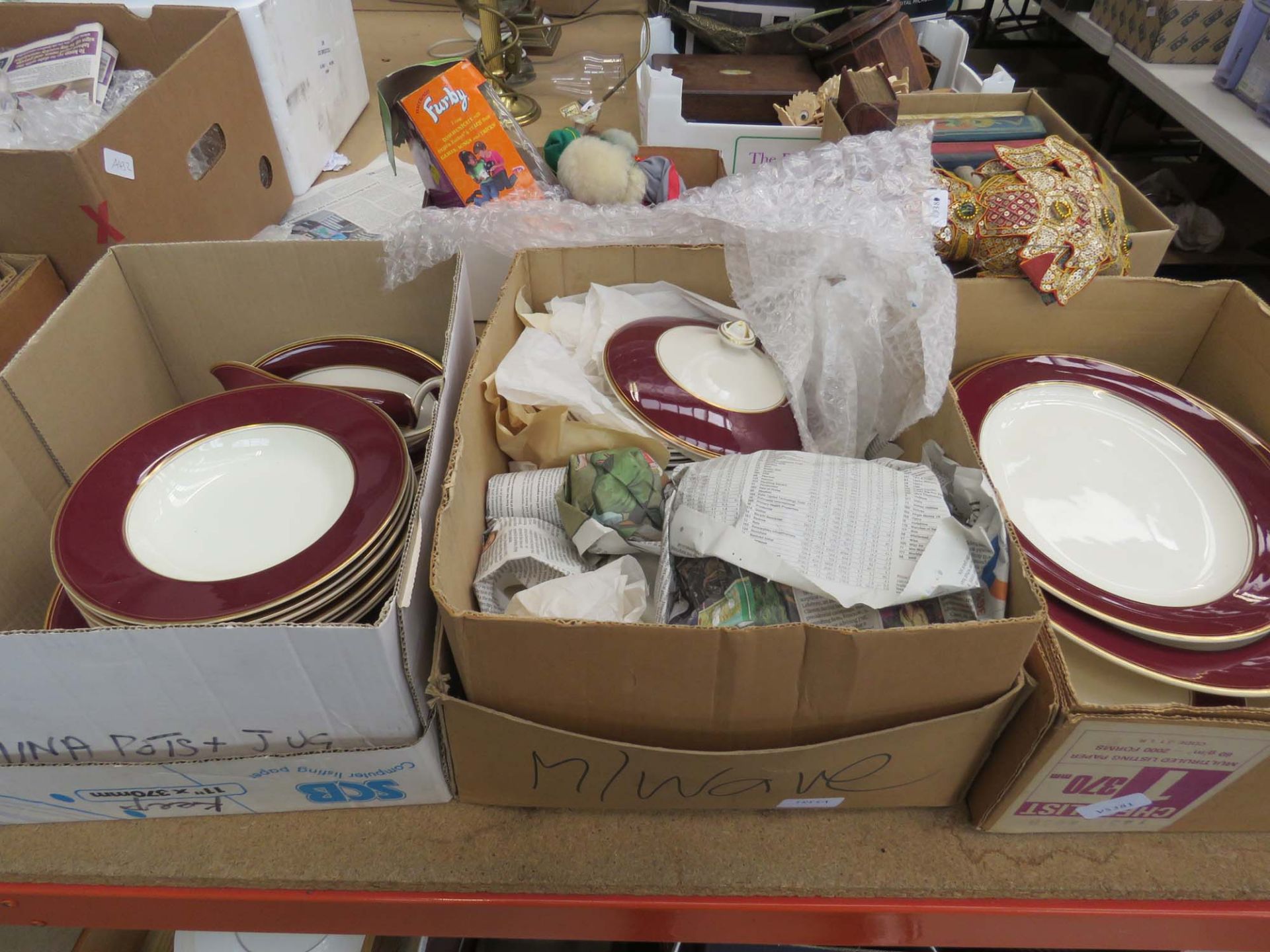 3 boxes containing a qty of Crown Ducal Balmoral pattern crockery