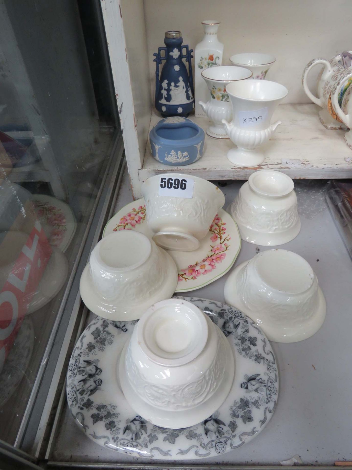 Jasperware, floral decorated dishes and Wedgwood urns