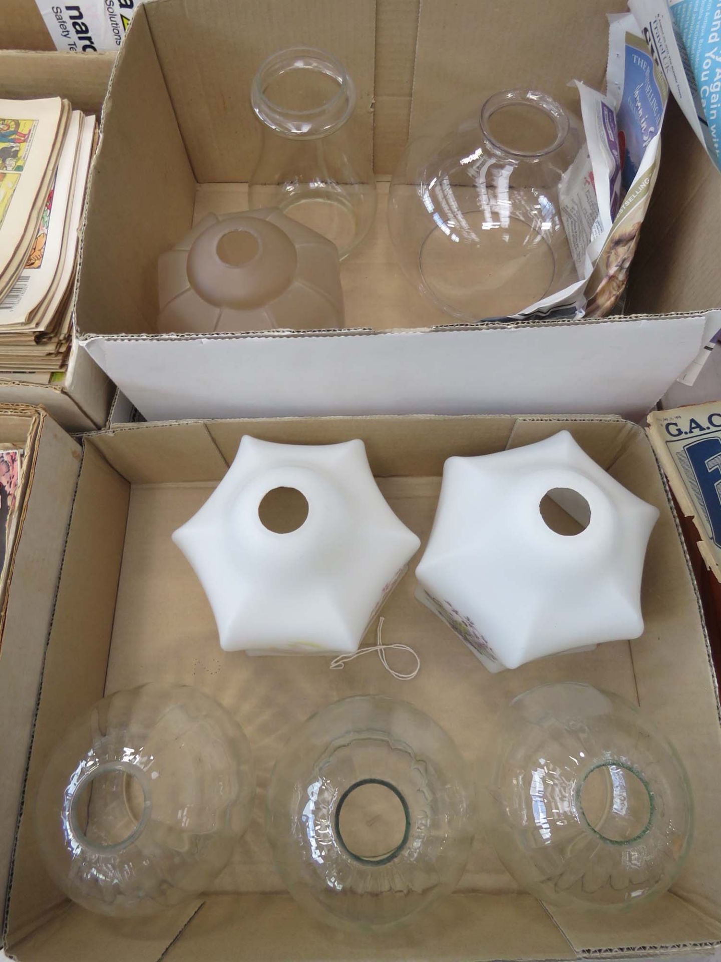 Two boxes of glass lamp shades