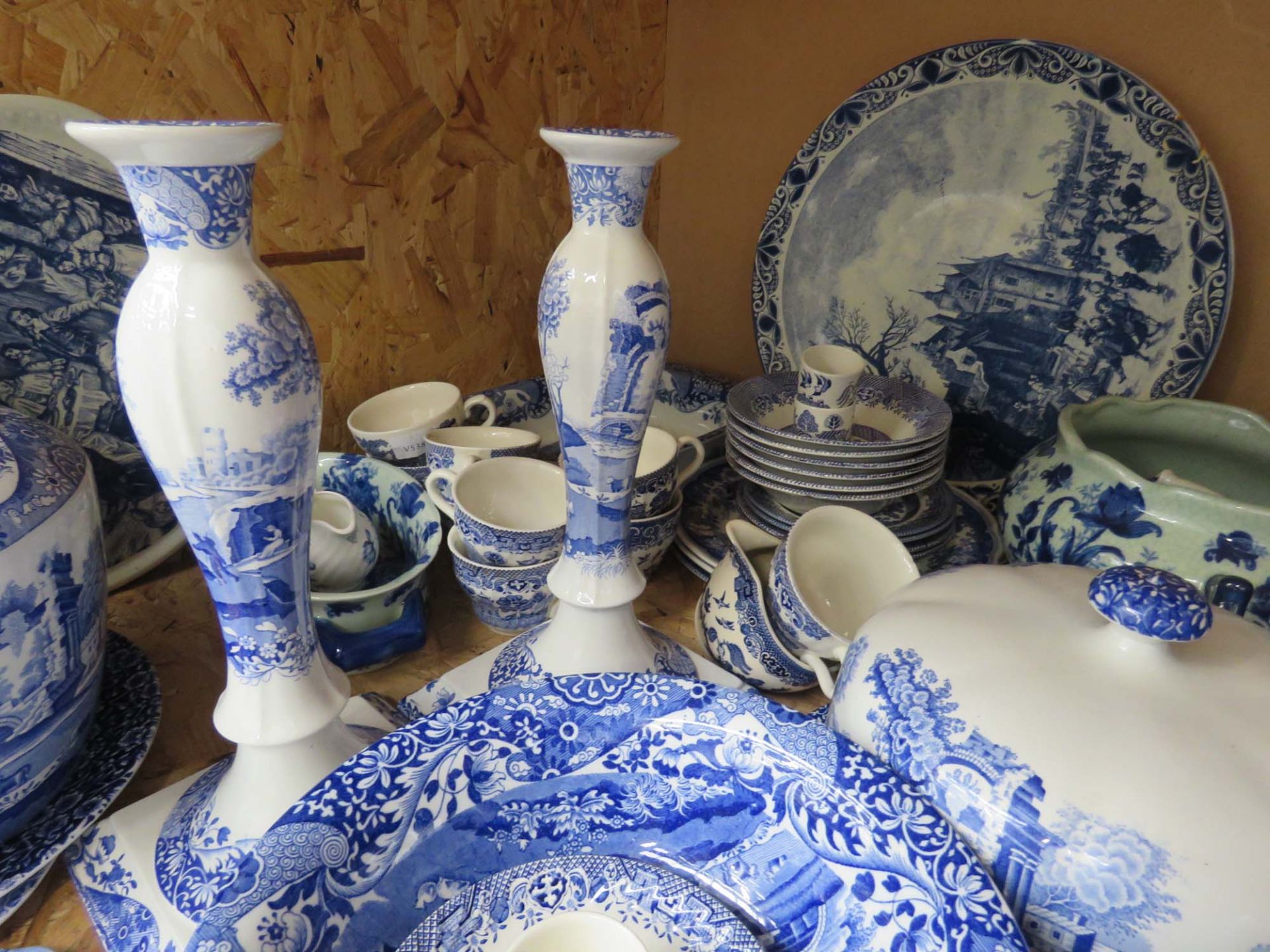 Large quantity of blue and white crockery to include cups and saucers, pudding bowls, side plates - Image 2 of 2