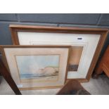 3 watercolours of a coastal scene and 2 rural landscapes