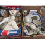 2 boxes containing floral pattern crockery, stilton dishes, oriental plates and ornamental figures