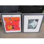 2 limited edition abstract prints of a chameleon and a face