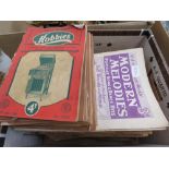 Box of Hobby magazines and sheet music