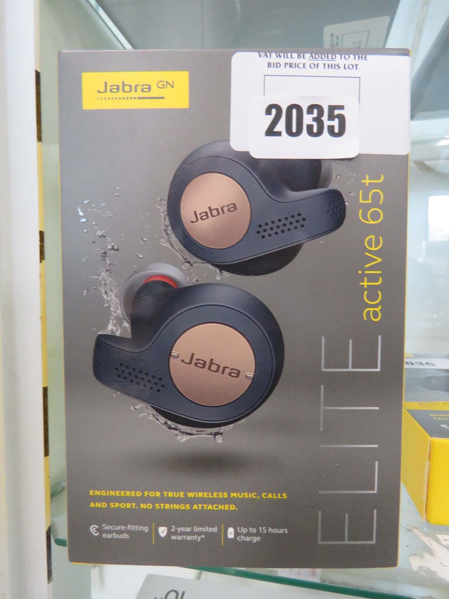 Jabra Elite Active 65T wireless earbuds with charging case and box