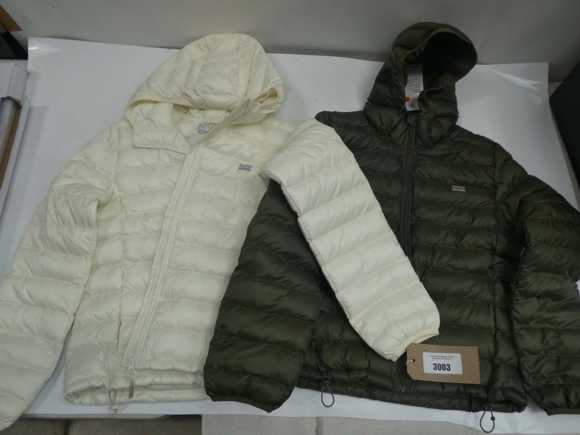 Two Levi's Thermore jackets in cream and khaki both size small