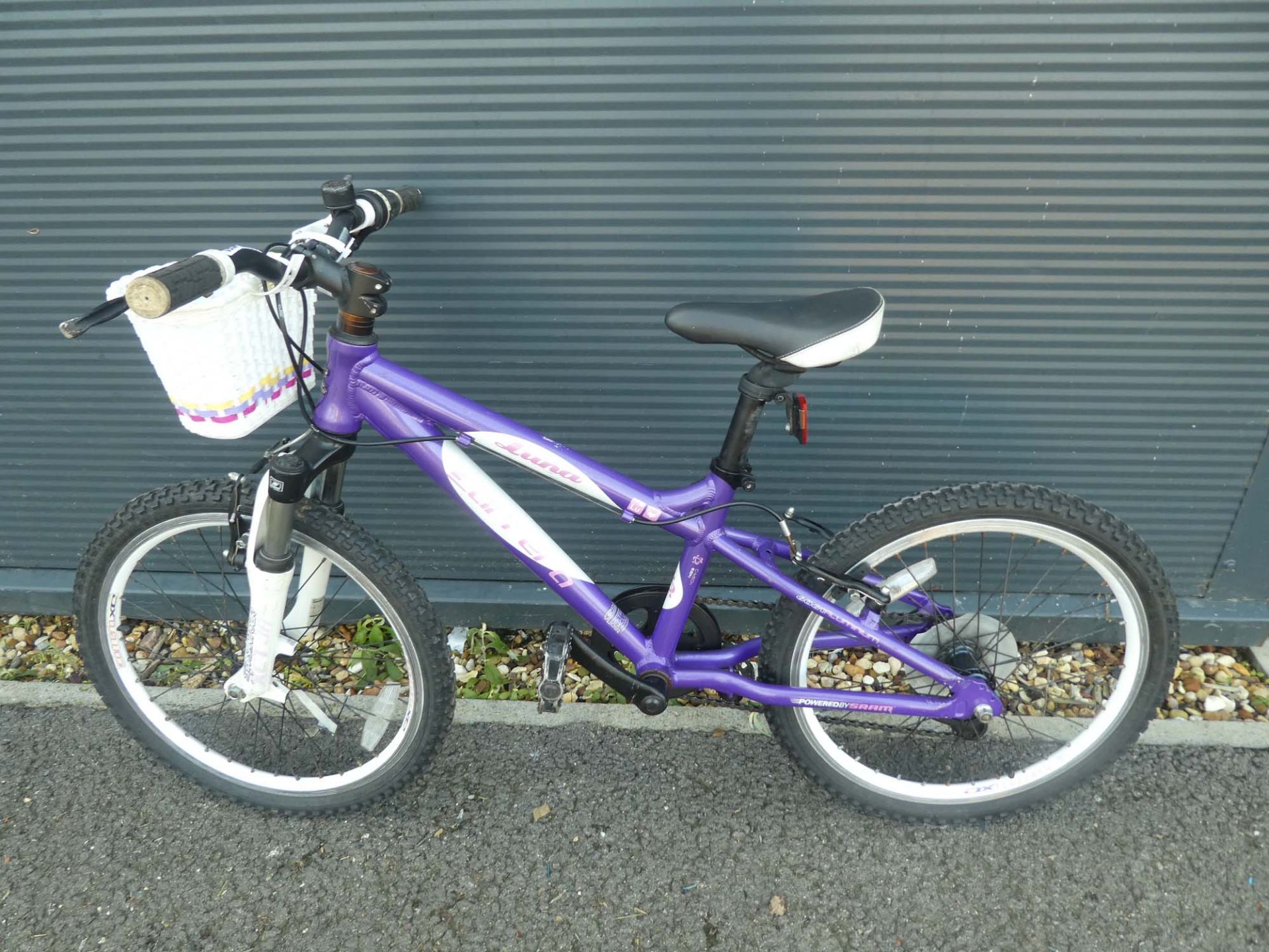 Purple Carrera small girls bike with front basket