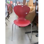 Contemporary design single chair of chrome base with red plastic seating