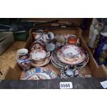 Box of assorted oriental decorated china to include teacups, ginger jars, vases, etc