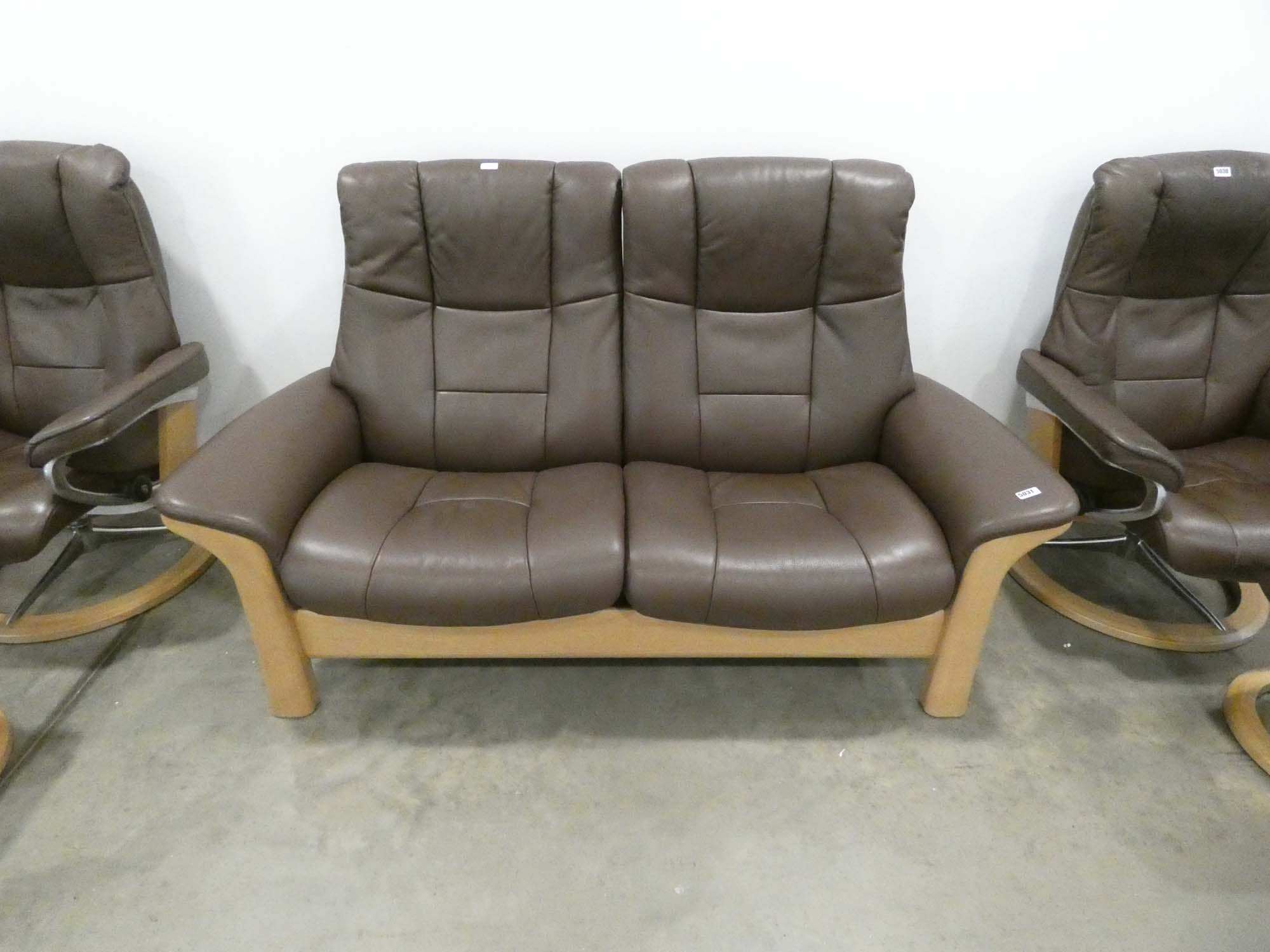 Two seater Stressless cinema reclining sofa in brown leather
