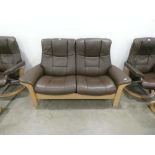 Two seater Stressless cinema reclining sofa in brown leather