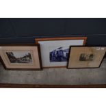 5495 - 3 assorted pictures to include gents in study, street scene and a military truck