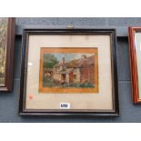 Framed and glazed painting of a farmhouse