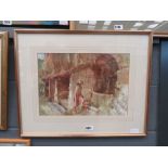 Framed and glazed picture of a Mediterranean lady in villa by Sir William Russell Flint