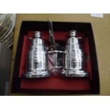 Silver binocular shaped hip flask