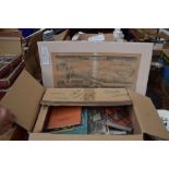 Box of assorted books to include Elections and Party Management, Clans and Tartans, map of Hitchin