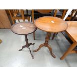 Two circular wine tables on single tripod base
