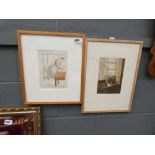 5346 Two framed and glazed pictures of window side scene and a single chair