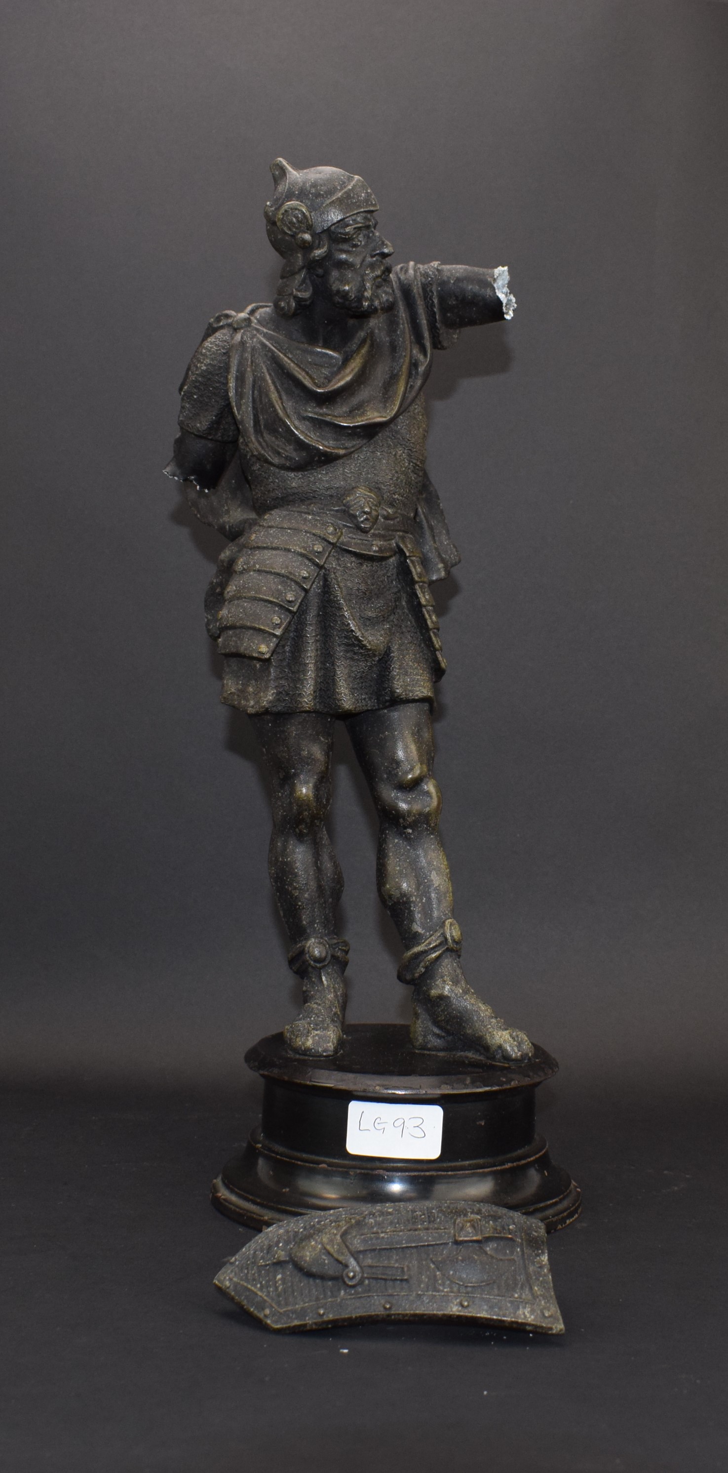 A pair of spelter figures modelled as ancient warriors (one damaged) - Image 5 of 8