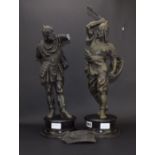 A pair of spelter figures modelled as ancient warriors (one damaged)