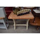 5473 - Pine topped refectory table on cream painted base