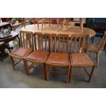 4 slat back kitchen chairs in oak with brown rexine seats