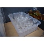 Crate of cut glass wine glasses