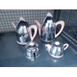 5711 - 3 pieces of pink china with white metal sleeves