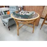 Bamboo framed circular conservatory table with glazed insert